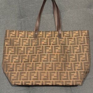 Logo Patterned Brown Tote